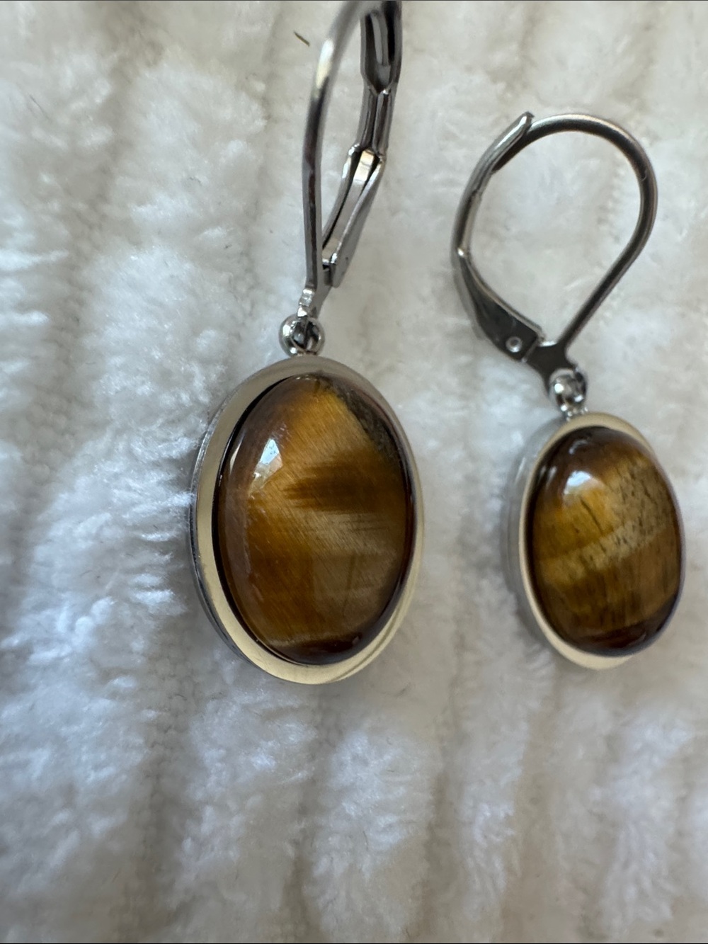 South African Yellow Tiger Eye Lever Back Earrings in Stainless Steel 10.00 ct
